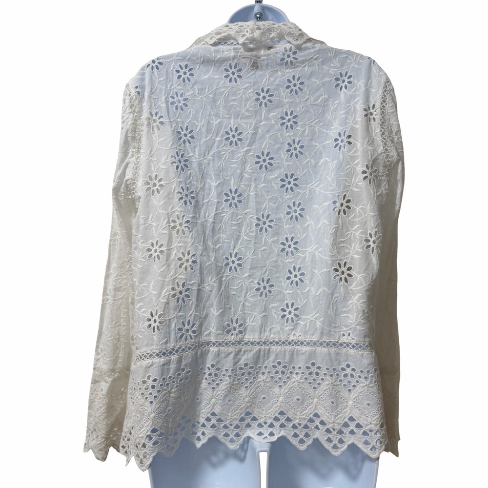 LRL Ralph Lauren Lace Eyelet Embroidered Open Cardigan Size L White Cottagecore - Picture 2 of 8